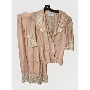 Cloak Of Many Colors By Liberty & Lucrezia Pink Linen Blouse Skirt Outfit Sz 4